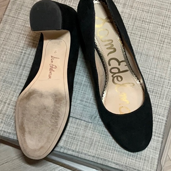 Sam Edelman Black Velvet Pumps 7 1/2 7.5 Chunky Block High Heel Women’s Shoes - Picture 2 of 3